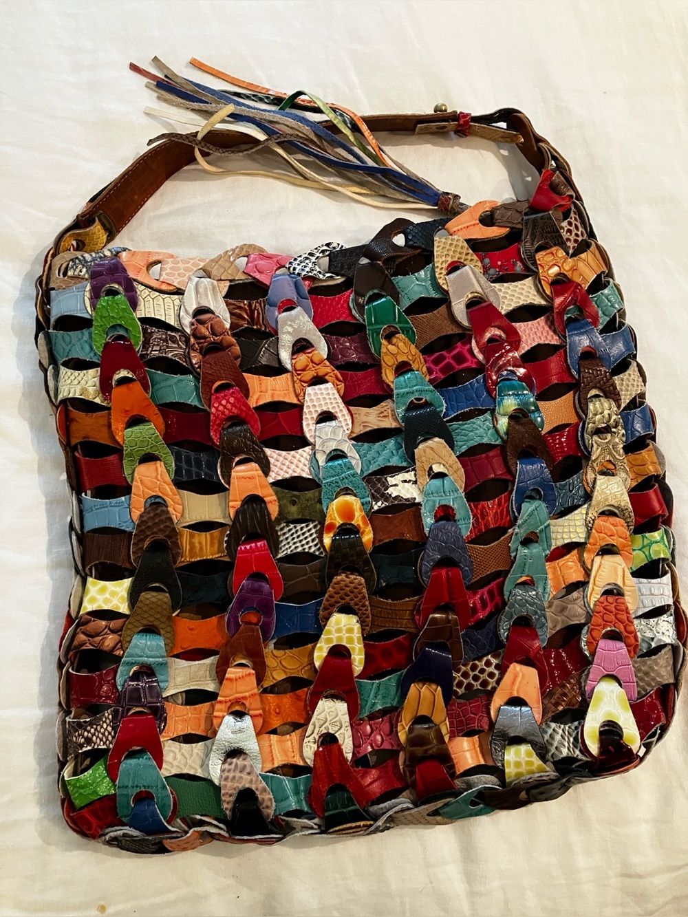 Jesslyn Blake Handcrafted Multicolor Woven 100% Leather Shoulder Bag XL
